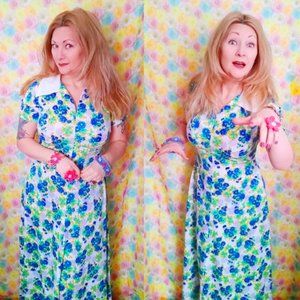 Vintage Floral Maxi Dress (M)